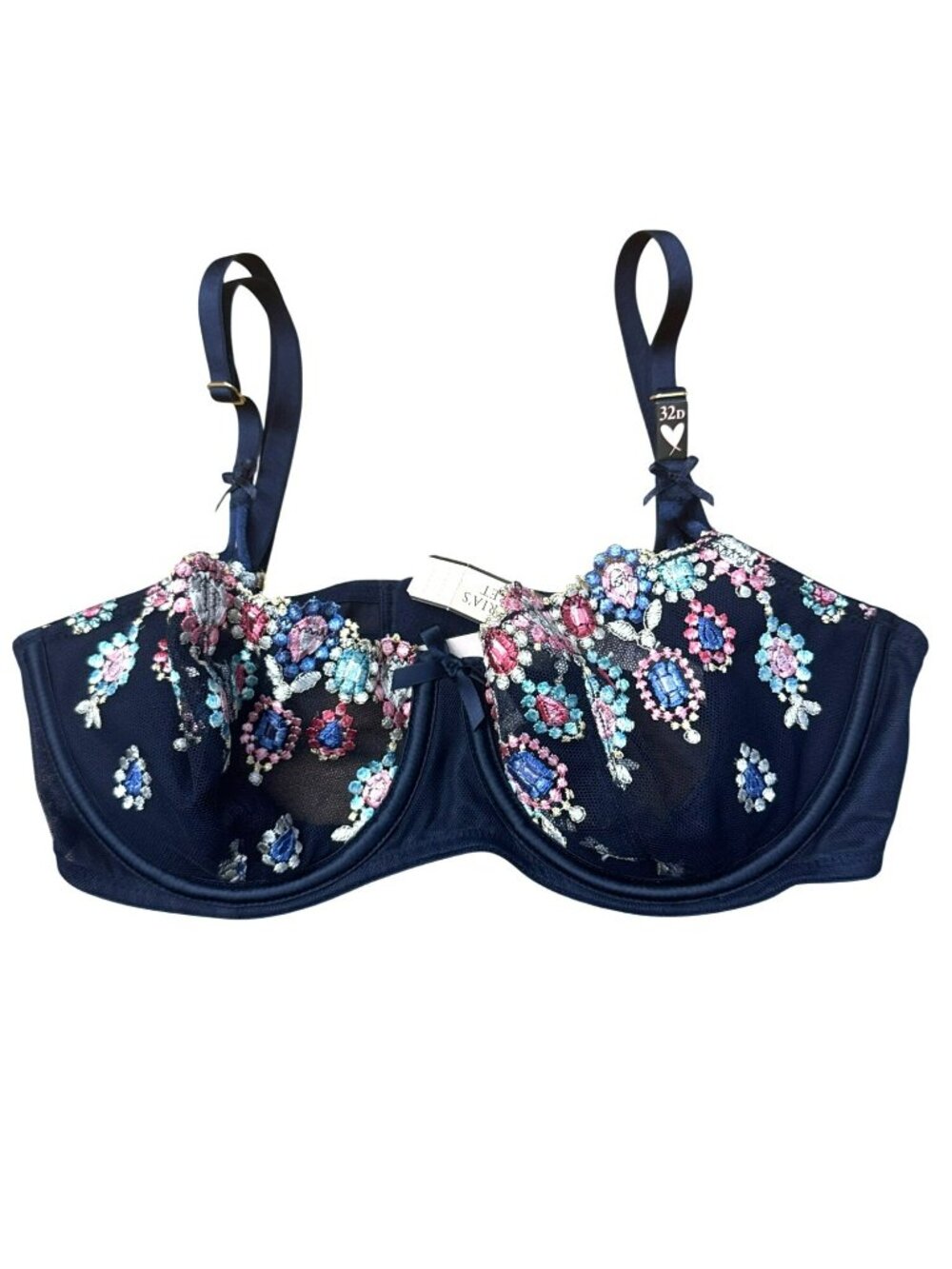 Victorias Secret Dream Angels Wicked Unlined Bra 32D Navy Floral Embroidered NWT